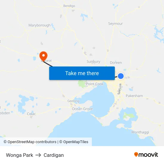 Wonga Park to Cardigan map
