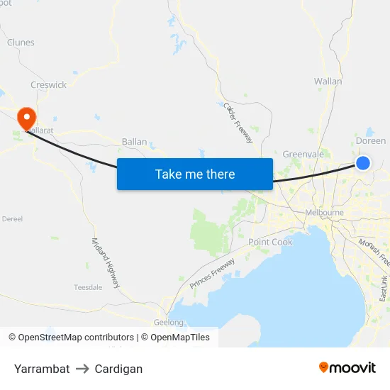 Yarrambat to Cardigan map