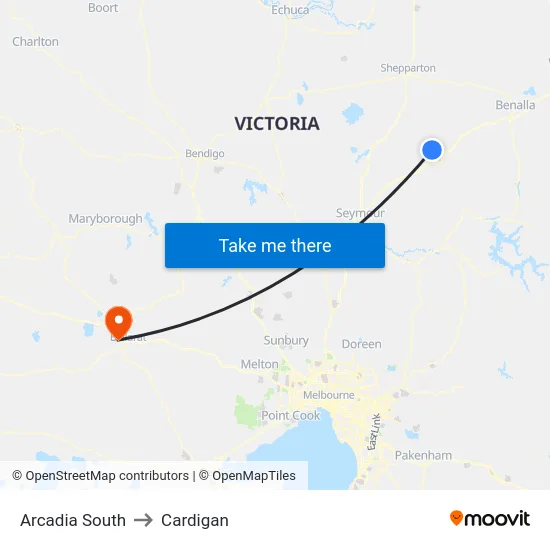 Arcadia South to Cardigan map