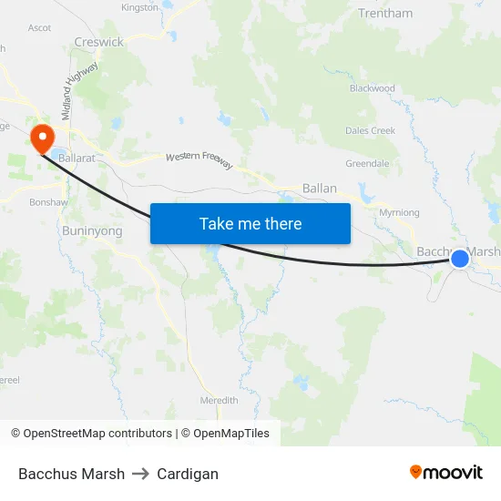 Bacchus Marsh to Cardigan map
