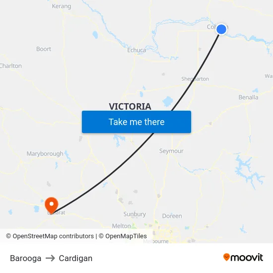 Barooga to Cardigan map