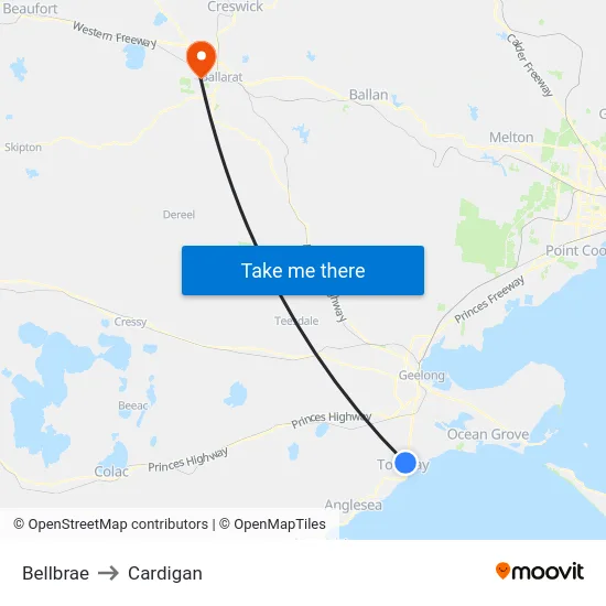 Bellbrae to Cardigan map