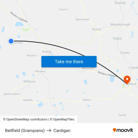 Bellfield (Grampians) to Cardigan map