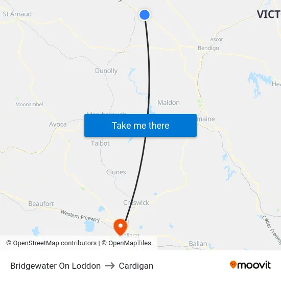 Bridgewater On Loddon to Cardigan map
