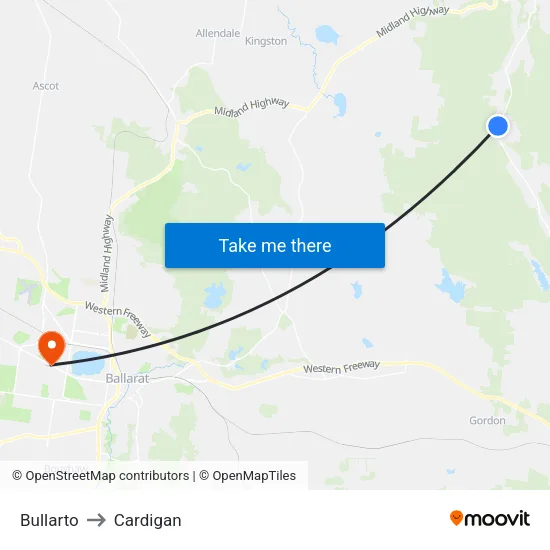 Bullarto to Cardigan map