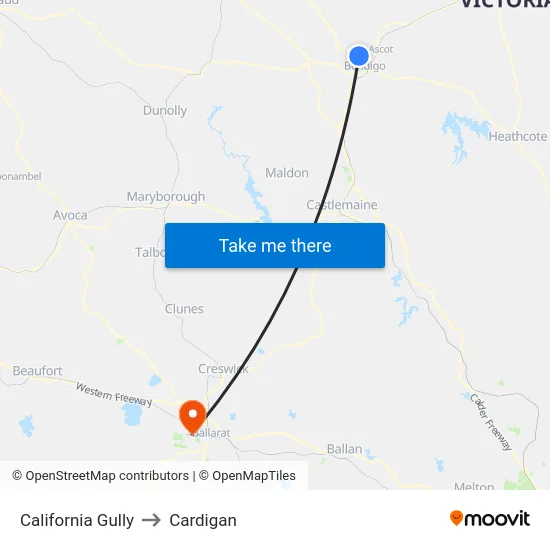 California Gully to Cardigan map