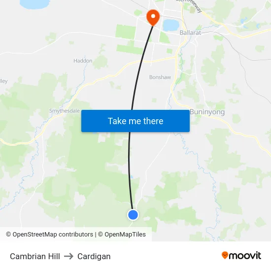 Cambrian Hill to Cardigan map