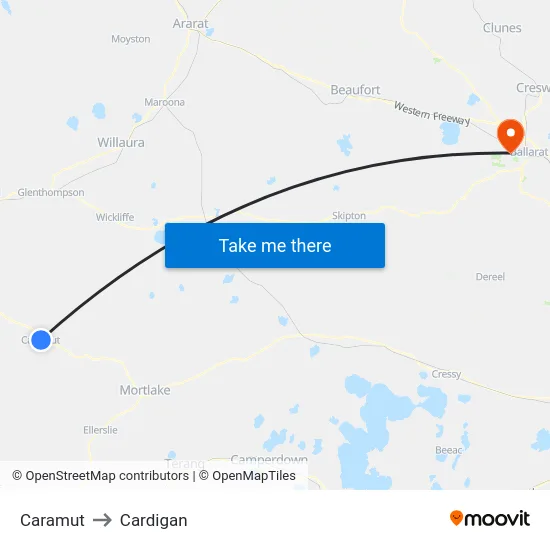 Caramut to Cardigan map