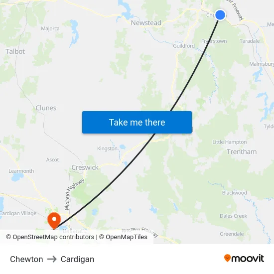 Chewton to Cardigan map
