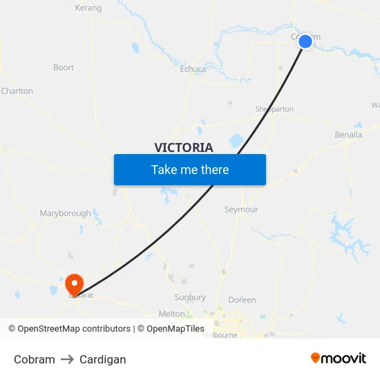 Cobram to Cardigan map