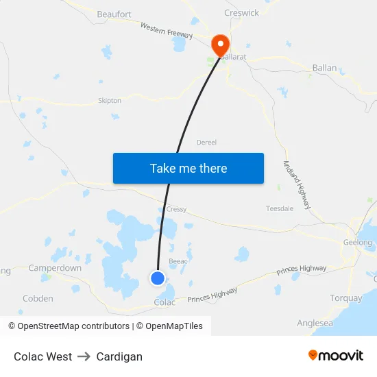 Colac West to Cardigan map