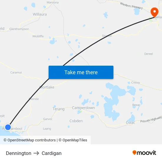Dennington to Cardigan map