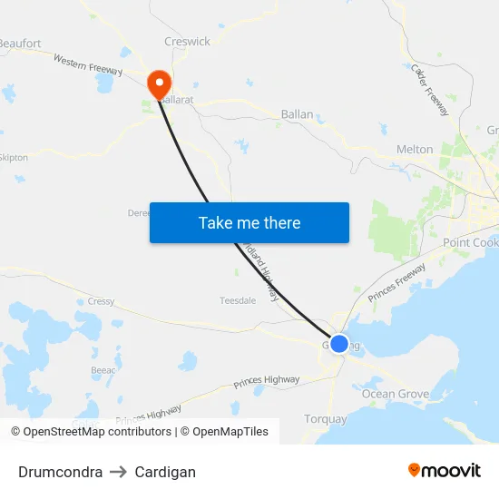Drumcondra to Cardigan map