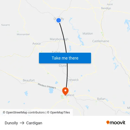 Dunolly to Cardigan map
