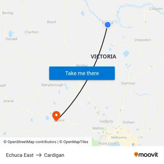 Echuca East to Cardigan map