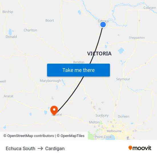 Echuca South to Cardigan map