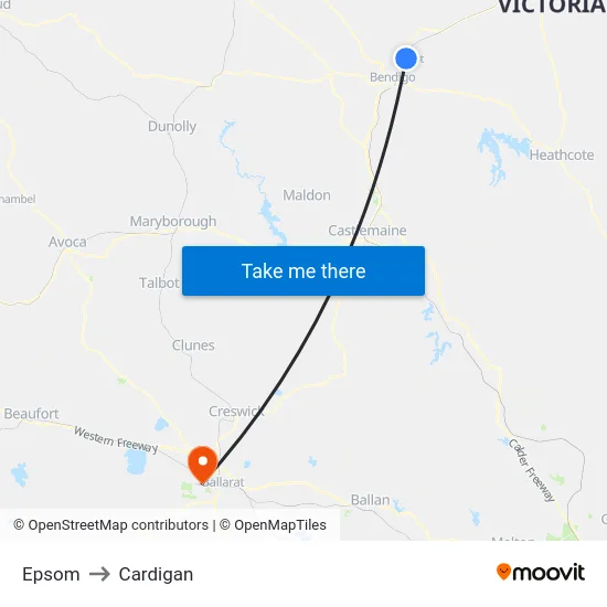 Epsom to Cardigan map