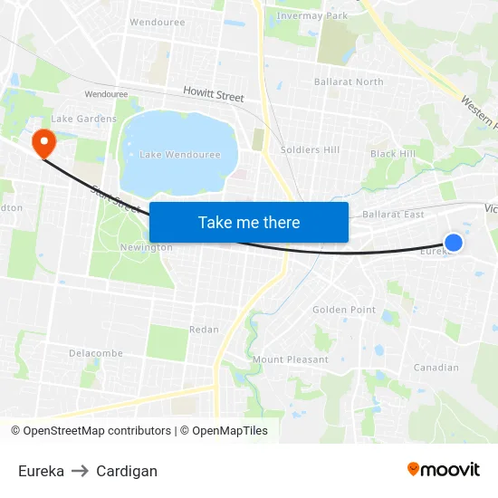Eureka to Cardigan map