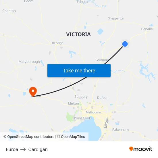 Euroa to Cardigan map