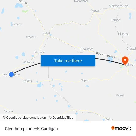 Glenthompson to Cardigan map