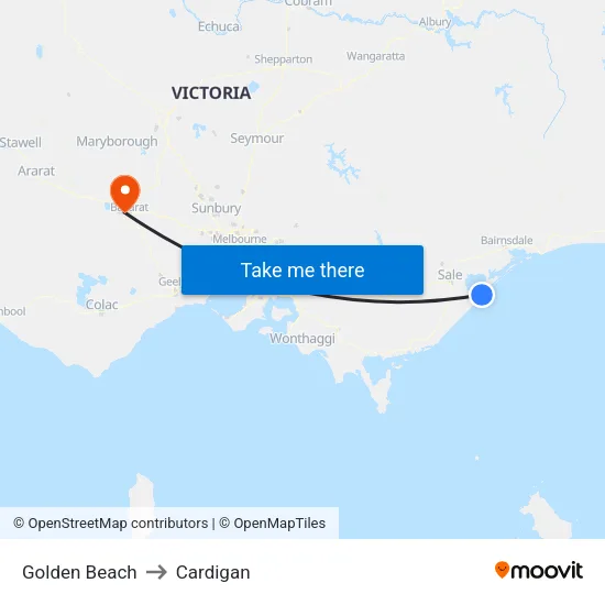 Golden Beach to Cardigan map