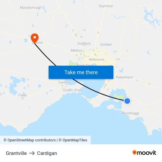 Grantville to Cardigan map