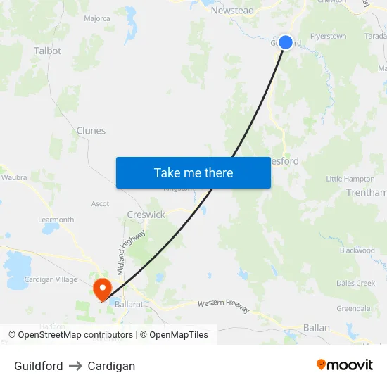 Guildford to Cardigan map