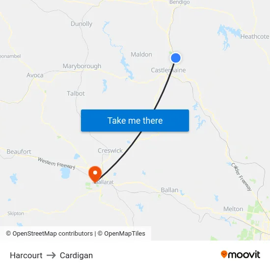 Harcourt to Cardigan map
