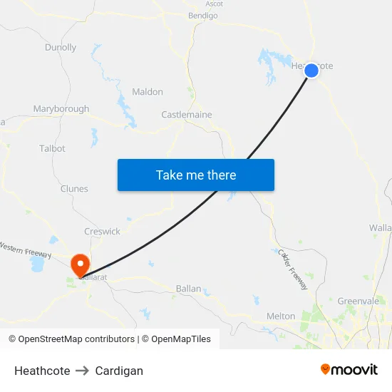 Heathcote to Cardigan map
