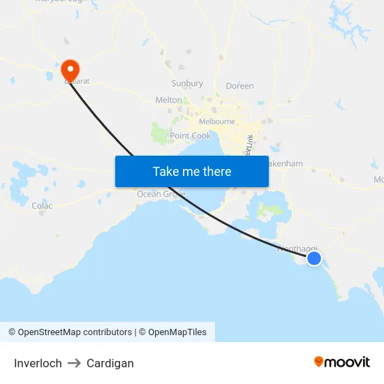 Inverloch to Cardigan map