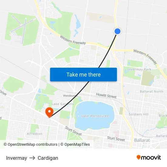 Invermay to Cardigan map