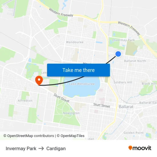 Invermay Park to Cardigan map