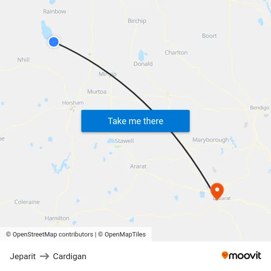 Jeparit to Cardigan map