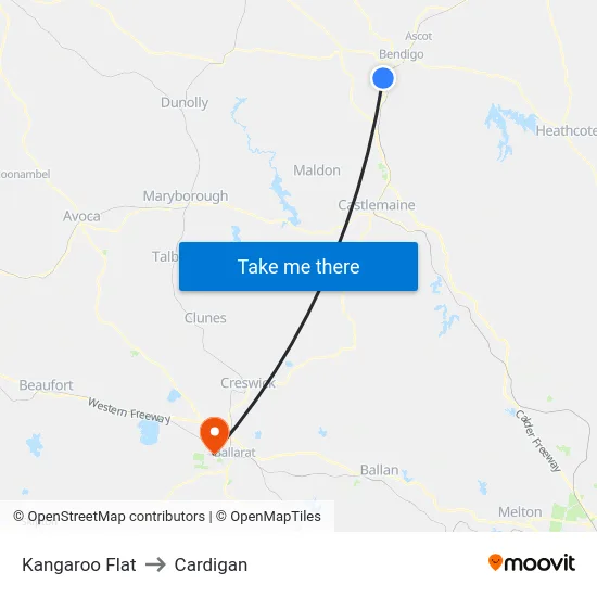 Kangaroo Flat to Cardigan map