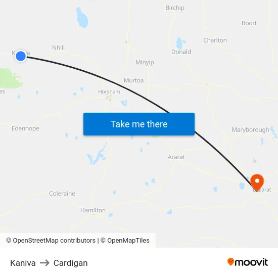 Kaniva to Cardigan map