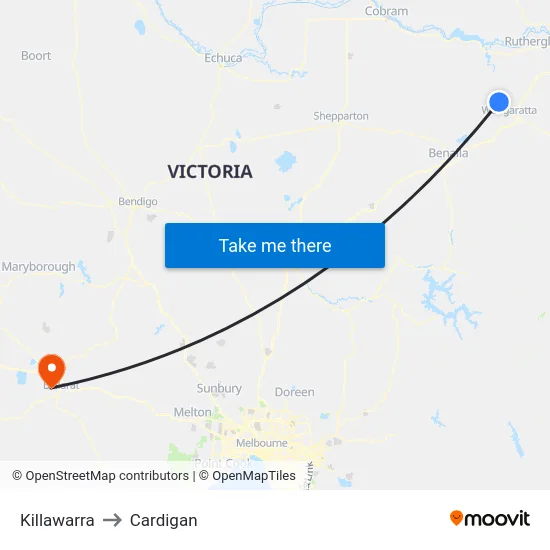 Killawarra to Cardigan map