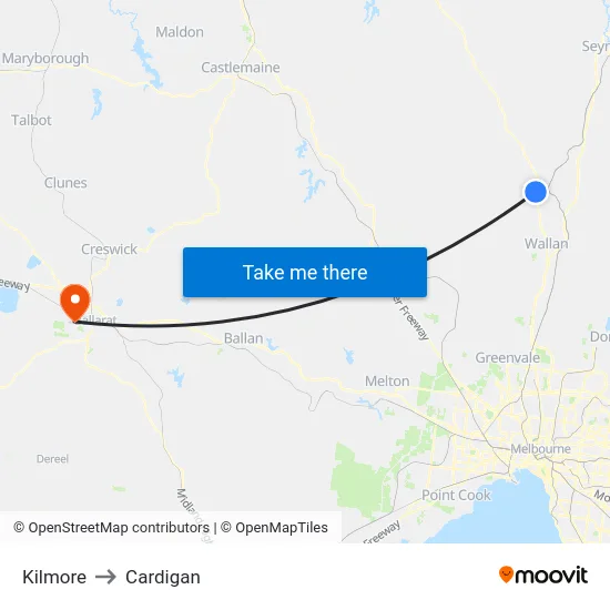 Kilmore to Cardigan map