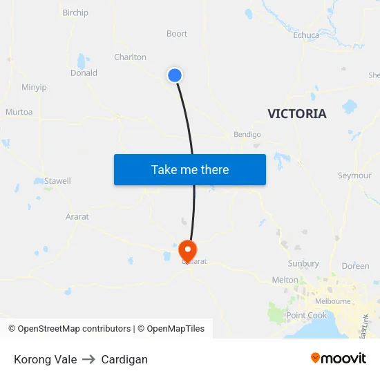 Korong Vale to Cardigan map