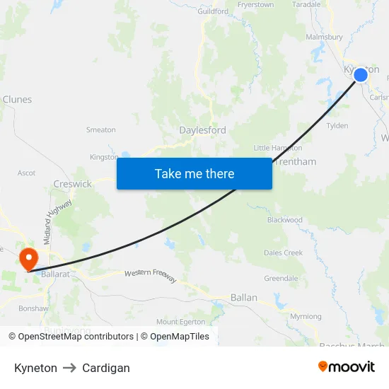Kyneton to Cardigan map