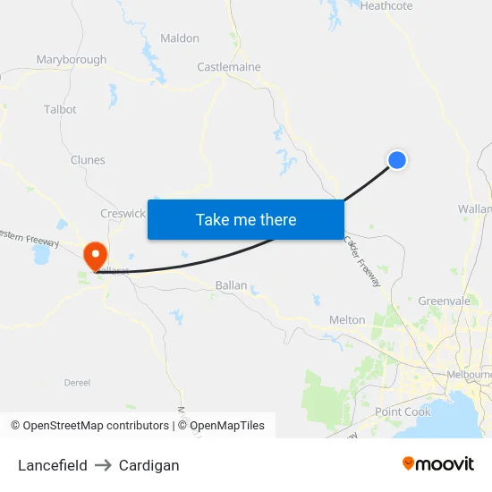 Lancefield to Cardigan map