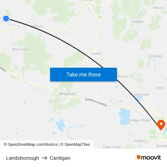 Landsborough to Cardigan map