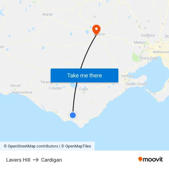 Lavers Hill to Cardigan map