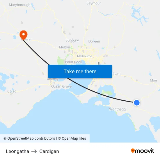 Leongatha to Cardigan map