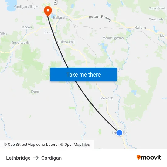 Lethbridge to Cardigan map