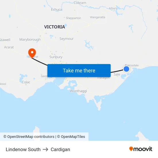 Lindenow South to Cardigan map