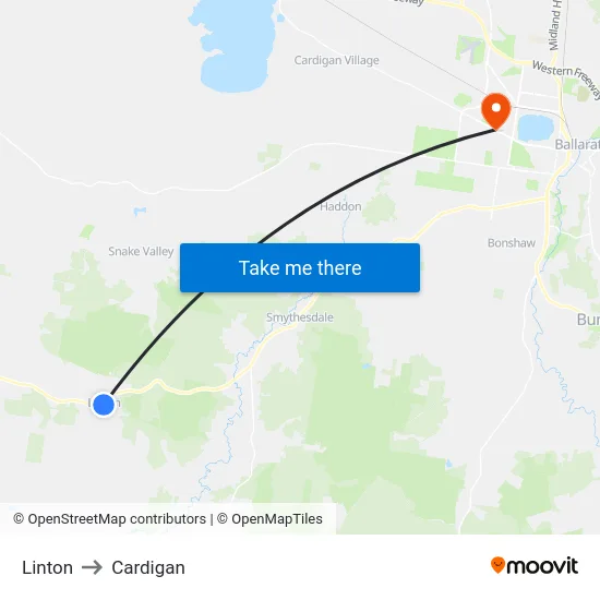 Linton to Cardigan map