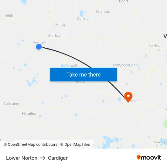 Lower Norton to Cardigan map