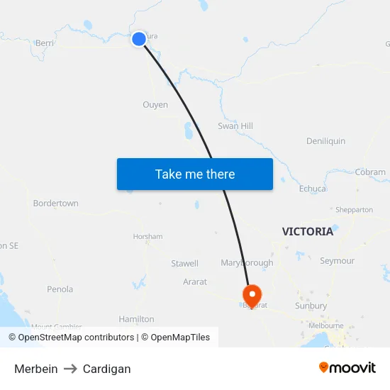 Merbein to Cardigan map