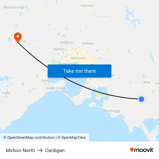 Mirboo North to Cardigan map