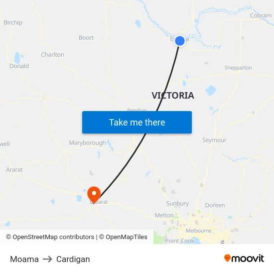 Moama to Cardigan map